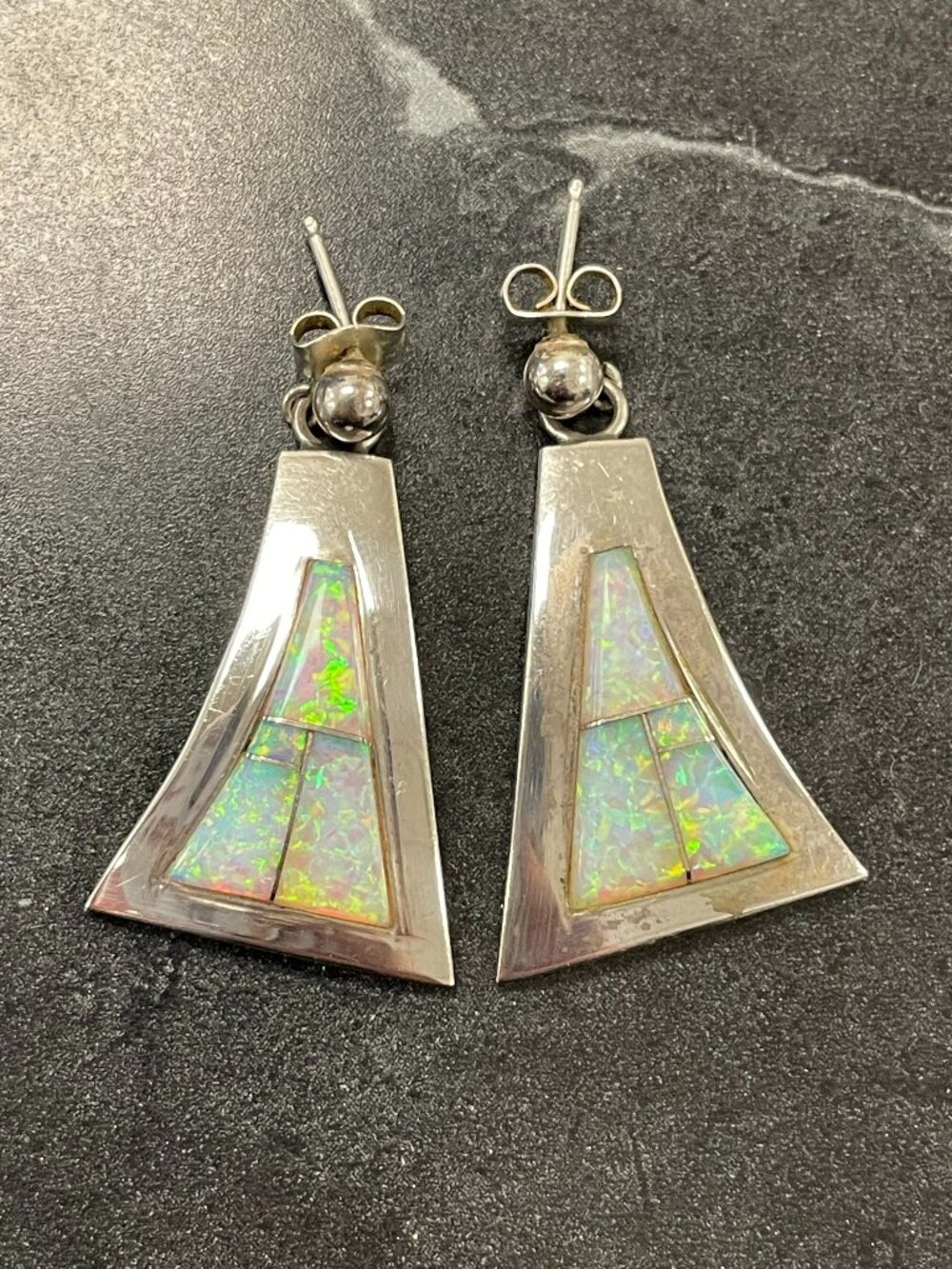 J.Nelson Sterling Silver and Opal Earrings.